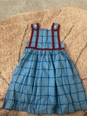 BNWOT Oso & Me Blue Plaid Pinafore Dress with Red Trim